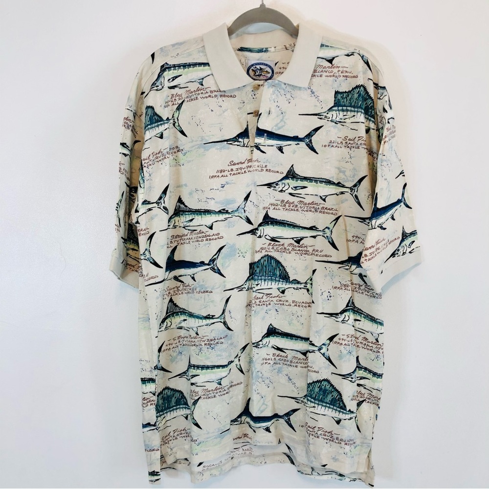 The International Game Fish Assoc. By AFTCO Vintage Polo Mens Marlin Beige